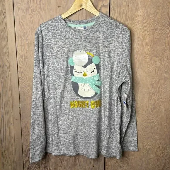 NWT Yarn & Sea Ultra-soft Gray Fleecy Night Owl Penguin Pajama Set Size XL - Picture 2 of 10